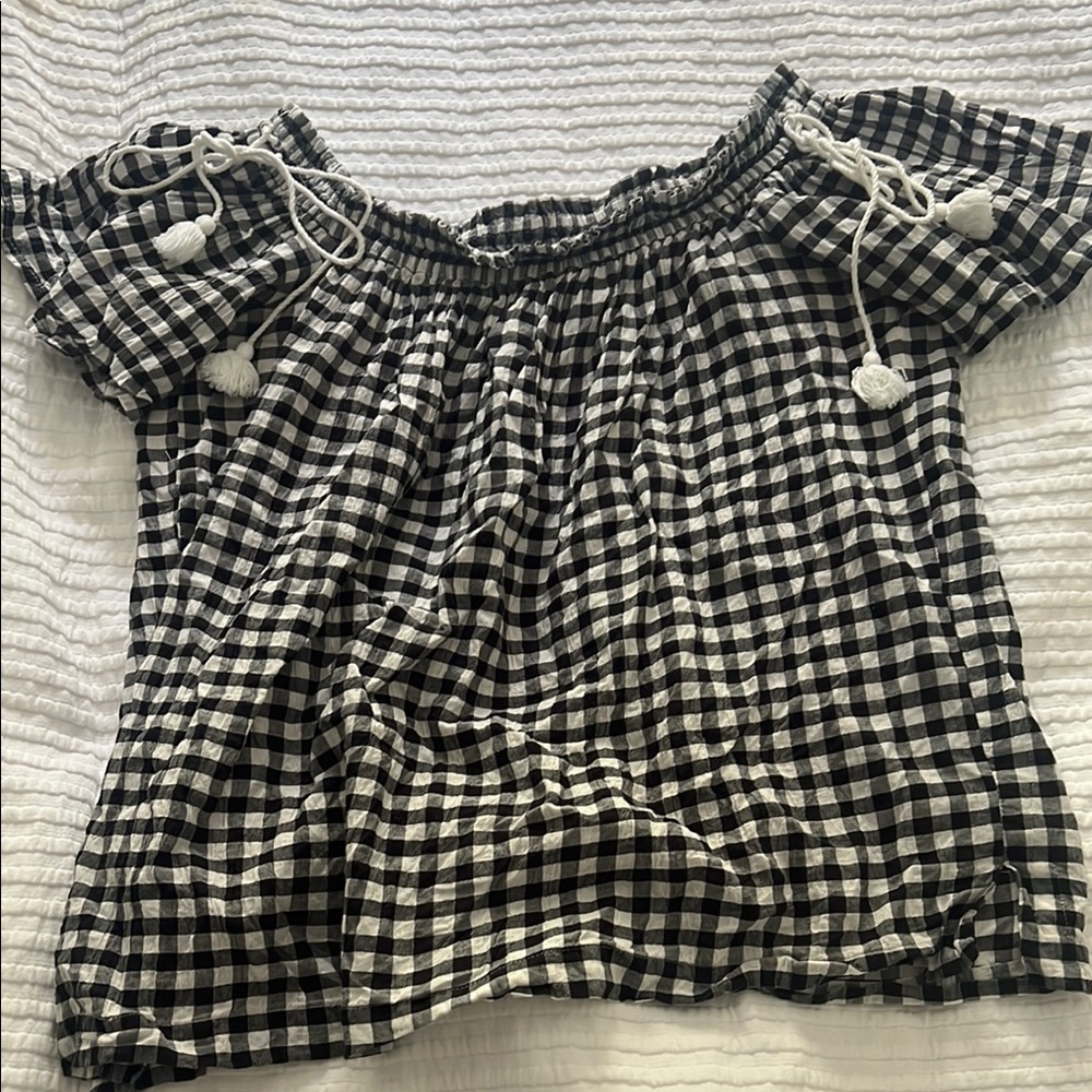 LOFT Black and White Gingham Blouse